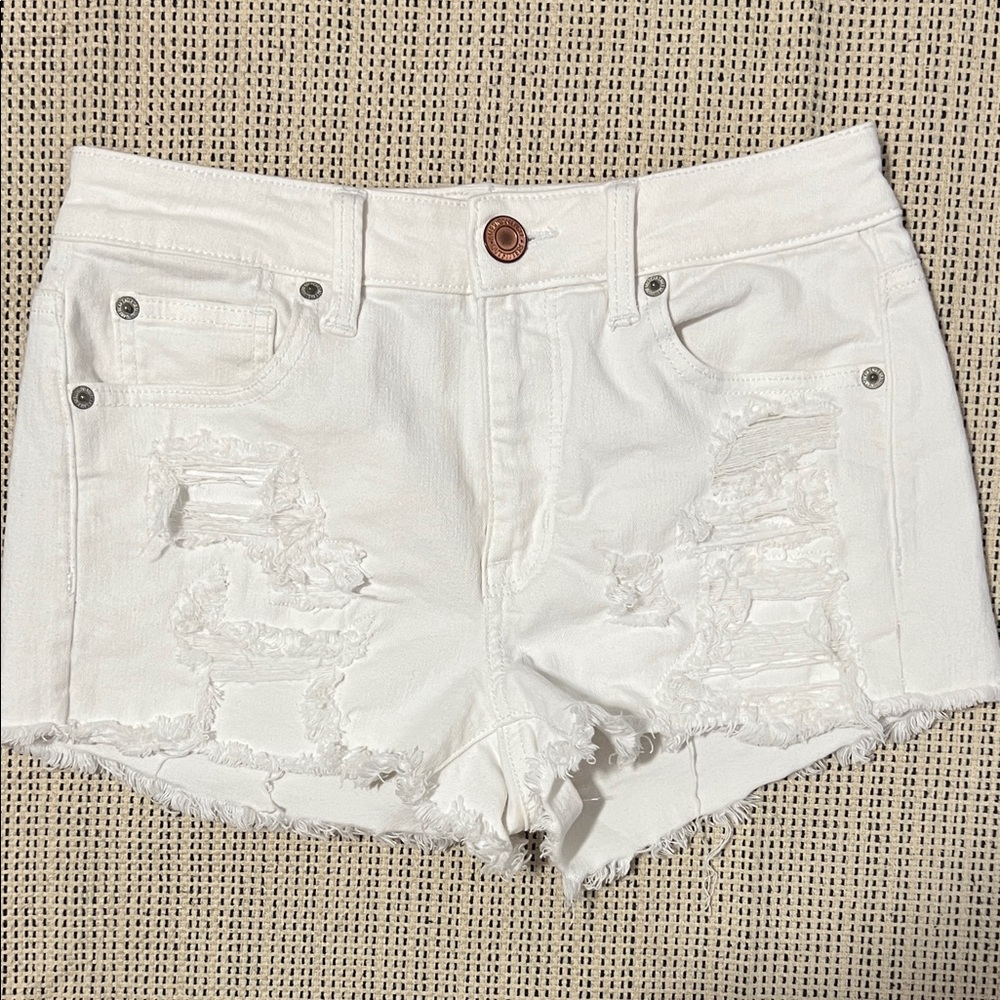 American Eagle Outfitters White Distressed Jean Shorts